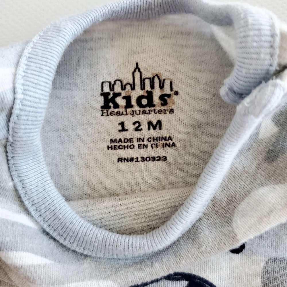 K1323 * Kids Headquarters Camo Little Dino Bodysuit Gray Size 12M